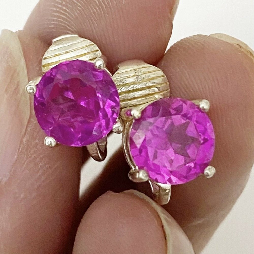 MWS 925 Earrings Pink Topaz Sterling Silver Clips Faceted Sparkle